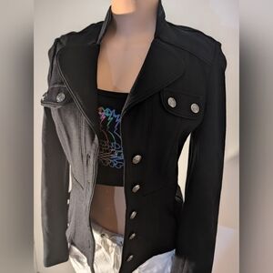 WHBM Black military Style Blazer with silver buttons, Size 0